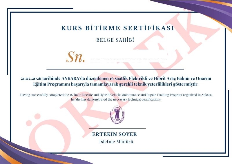 SERTFIKA TESK İLE BİRLİKTE YÜRÜTÜLEN ELEKTRİKLİ VE HİBRİT ARAÇLAR BAKIM ONARIM EĞİTİMİ